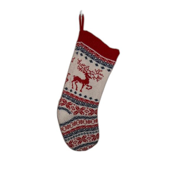 Vintage knit‎ stocking Christmas reindeer - Picture 1 of 3